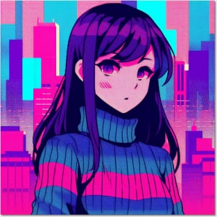 Anime girl in a turtleneck Posters and Art